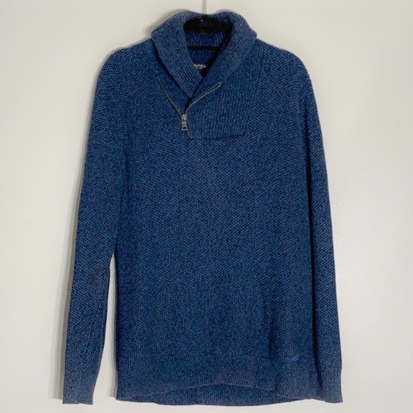 Nautica Navy Hampton preppy Zip Shawl Collar Sweater Medium men’s pullover - Picture 1 of 8